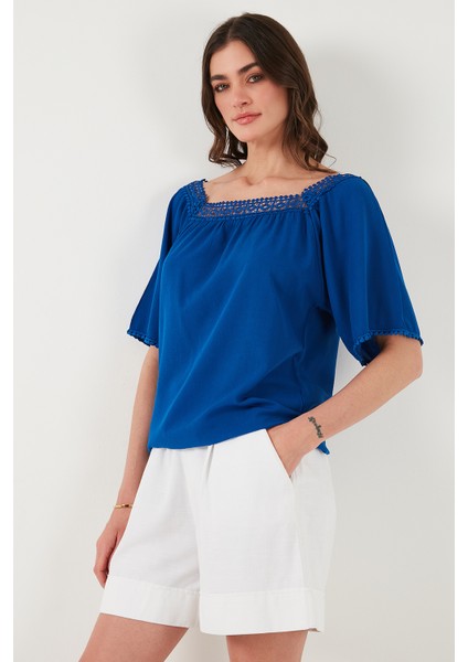 Güpürlü Regular Fit Kare Yaka Bluz Bayan Bluz 5869003