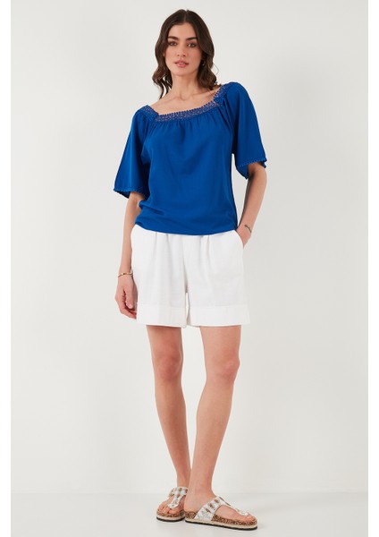 Güpürlü Regular Fit Kare Yaka Bluz Bayan Bluz 5869003