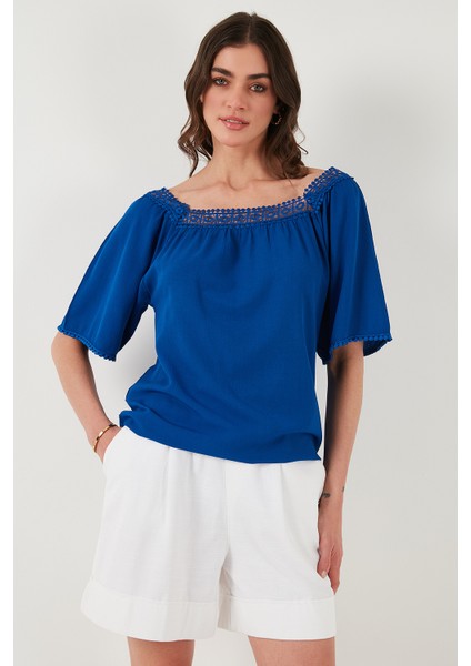 Güpürlü Regular Fit Kare Yaka Bluz Bayan Bluz 5869003