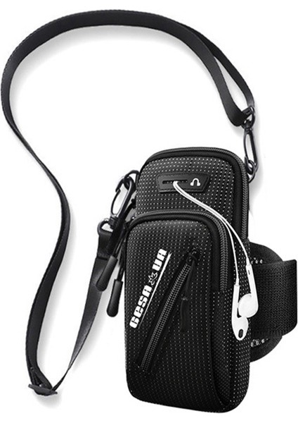 Spor Koşu Nefes Alabilen Kol Çantası Spor Telefonu Depolama Kılıfı Telefon Için Crossbody Çanta 7.2 Inç-Siyah (Yurt Dışından)