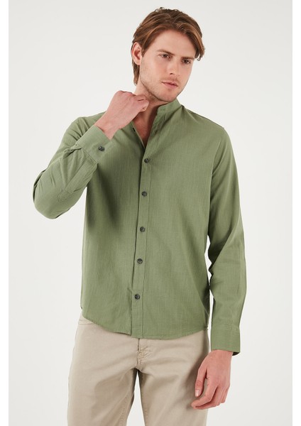 Keten Görünümlü Pamuklu Regular Fit Hakim Yaka Gömlek Erkek Gömlek CF25S112637