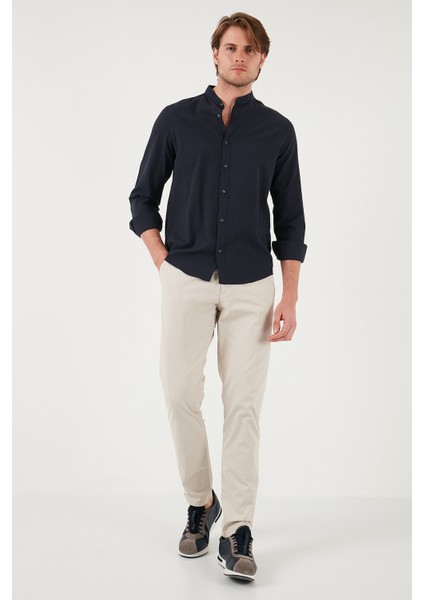 Keten Görünümlü Pamuklu Regular Fit Hakim Yaka Gömlek Erkek Gömlek CF25S112637