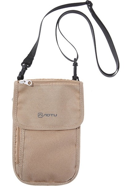 Aotu AT6938 Naylon Telefon Pasaport Kartları Saklama Çantası Açık Boyun Asılı Crossbody Çanta-Haki (Yurt Dışından)