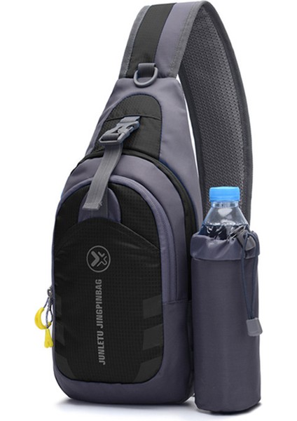 Junletu Erkek Kadın Göğüs Çantası Naylon Tek Omuz Crossbody Çanta Ayrılabilir Şişe Çantası-Siyah (Yurt Dışından)