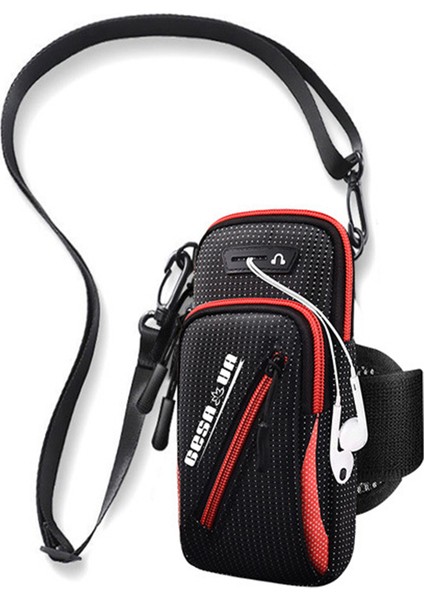 Spor Koşu Nefes Alabilen Kol Çantası Spor Telefonu Depolama Kılıfı Telefon Için Crossbody Çanta 7.2 Inç-Kırmızı (Yurt Dışından)