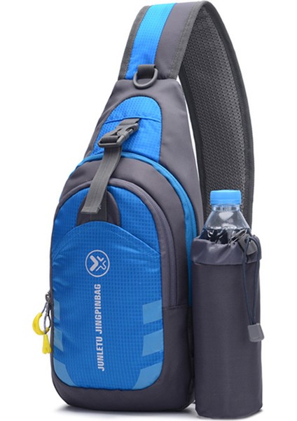 Junletu Erkek Kadın Göğüs Çantası Naylon Tek Omuz Crossbody Çanta Ayrılabilir Şişe Çantası-Mavi (Yurt Dışından)
