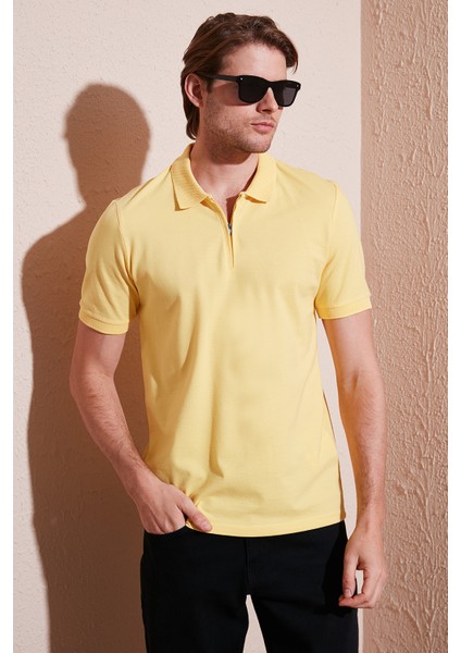Pamuklu Regular Fit Yarım Fermuarlı Polo Yaka T Shirt Erkek Polo Yaka T Shirt 5901029