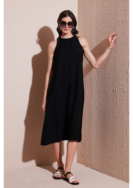 Regular Fit Halter Yaka Midi Boy Elbise Bayan Elbise 67810049