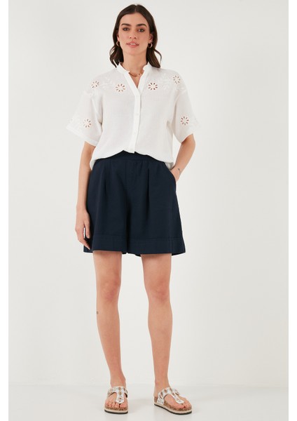 Pamuklu Standart Fit Yüksek Bel Dikiş Detaylı Şort Bayan Şort 668YP4921