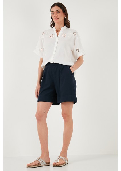 Pamuklu Standart Fit Yüksek Bel Dikiş Detaylı Şort Bayan Şort 668YP4921 fırsatları