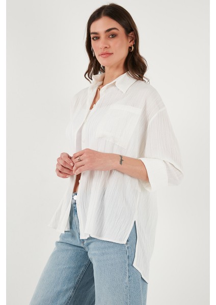 Regular Fit Tek Cepli Önü Kısa Arkası Uzun Krinkıl Gömlek Bayan Gömlek 6772752