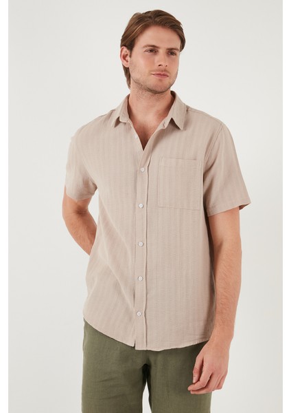 Pamuklu Regular Fit Tek Cepli Kısa Kol Gömlek Erkek Gömlek CF25S128230