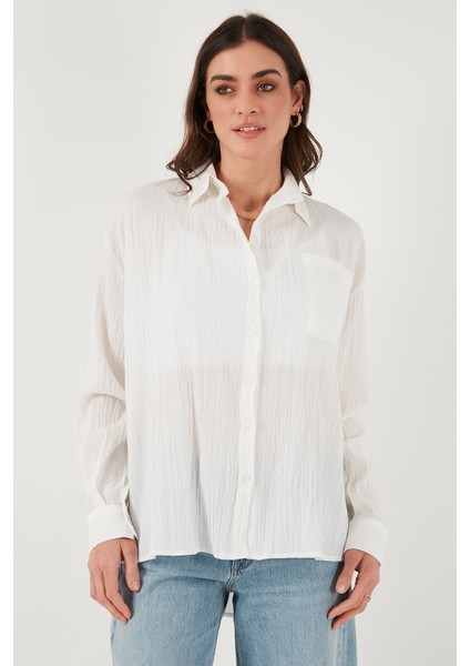 Regular Fit Tek Cepli Önü Kısa Arkası Uzun Krinkıl Gömlek Bayan Gömlek 6772752