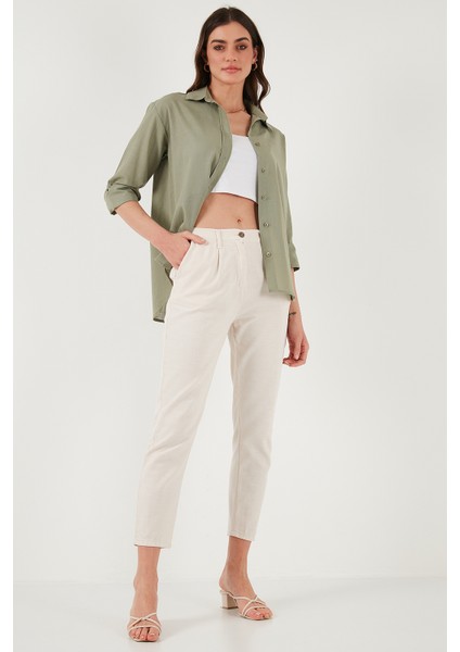 Pamuklu Slim Fit Normal Bel Düz Paça Pantolon Bayan Pantolon 668Y5121