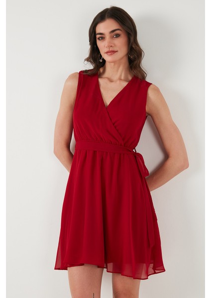 Regular Fit Kruvaze Yaka Bağlama Detaylı Şifon Mini Boy Elbise Bayan Elbise 6789075 fırsatları