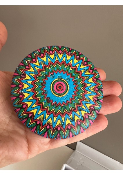 Çanta Boy / Cep Boy Büyüteçli Mandala Desenli Çift Taraflı El Aynası