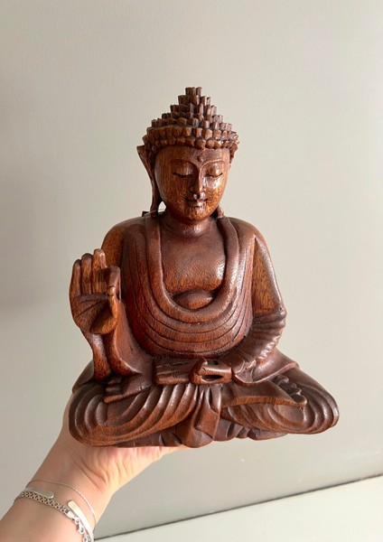 Ahşap Buda Heykeli 20 cm - Öğretici Duruşlu (Vitarka Mudra) fiyatları