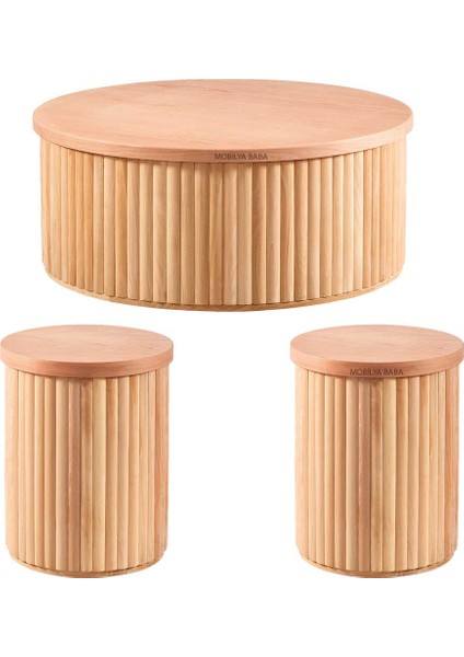 Dinar Panjur Orta Sehpa Takımı Cilasız Ham Ahşap