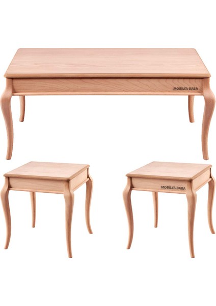 Manavgat Orta Sehpa Takımı Cilasız Ham Ahşap