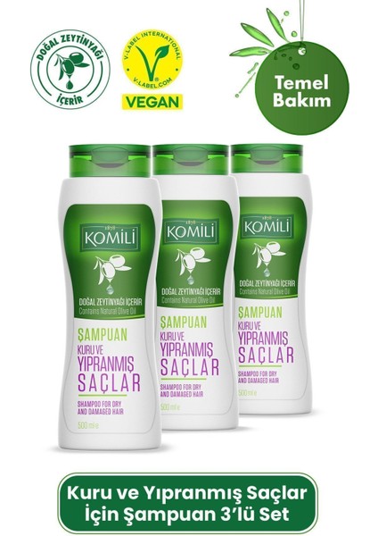 Kuru ve Yıpranmış Saçlar İçin Vegan Temel Bakım Şampuanı 3'lü Set - 3 x 500 ml