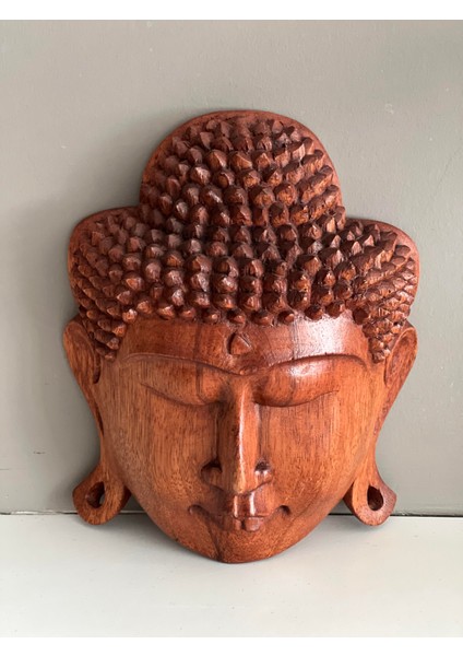 Ahşap Buda Kafası Maske/asılabilir Buda Heykeli 20 cm