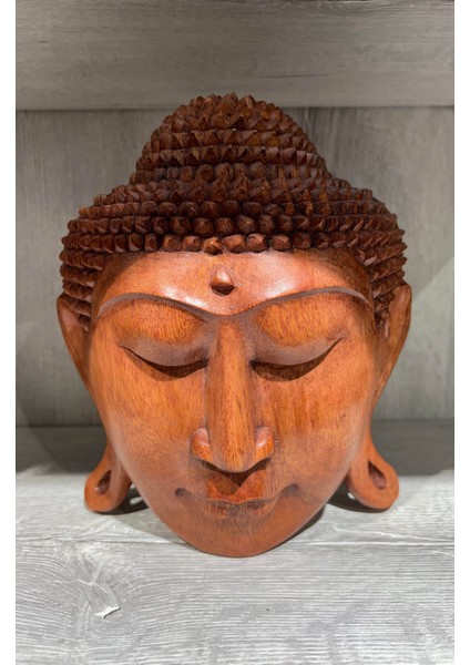 Ahşap Buda Kafası Maske/asılabilir Buda Heykeli 20 cm