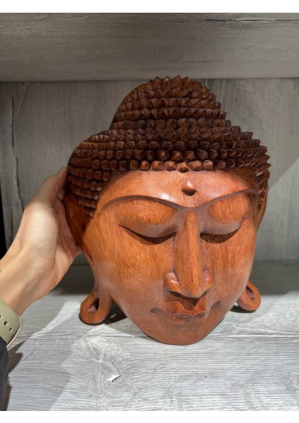 Ahşap Buda Kafası Maske/asılabilir Buda Heykeli 20 cm