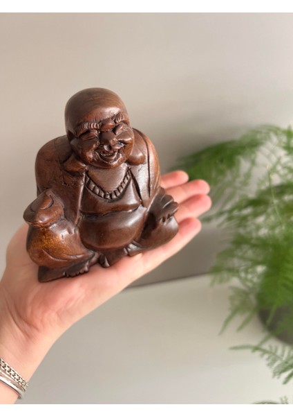 Ahşap El Yapımı Gülen Buda Heykelciği - 8 cm