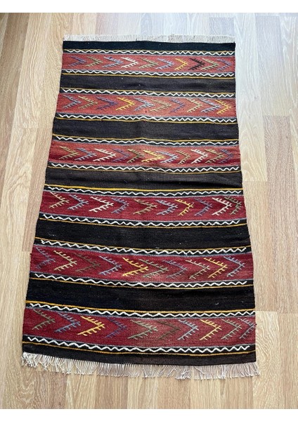 76X123 cm Küçük Boy Çizgili Desen Anadolu Kilim, El Dokuma Yün Kilim, Nostaljik Severler Için Ev ve Ofis Için Kilim
