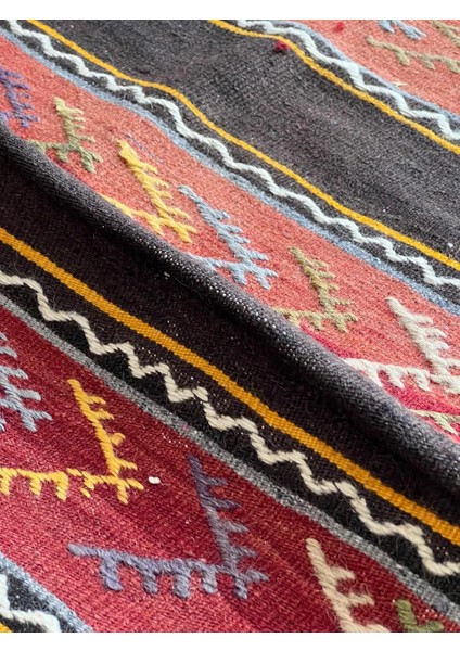 76X123 cm Küçük Boy Çizgili Desen Anadolu Kilim, El Dokuma Yün Kilim, Nostaljik Severler Için Ev ve Ofis Için Kilim fırsatları