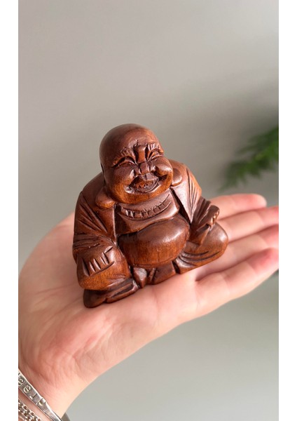 Ahşap El Yapımı Gülen Buda Heykelciği - 6 cm