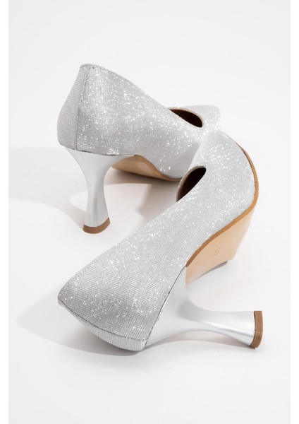 Kadın Sivri Burunlu Stiletto Gümüş Sim