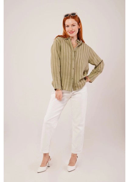 Düğmeli ve Çizgi Detaylı Yeşil Gömlek fiyatları