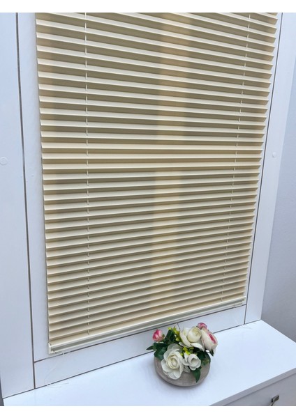 Bej Katlanır Cam Balkon Perdesi - Ofis Perdesi - Ev Perdesi - Salon Perdesi - Plise Perde