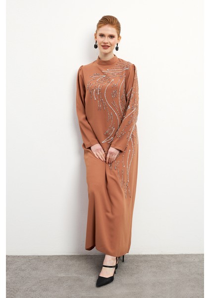Zeren Taş Işlemeli Abiye - Camel