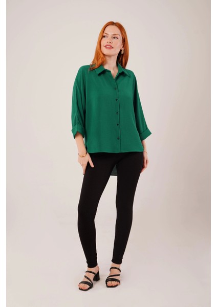 Kol Katlama Detaylı Zümrüt Yeşili Gömlek fırsatları
