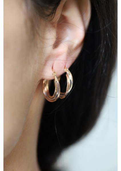 14 Ayar Altın Üç Renkli Iç Içe Halkalar Küpe 2 fiyatları