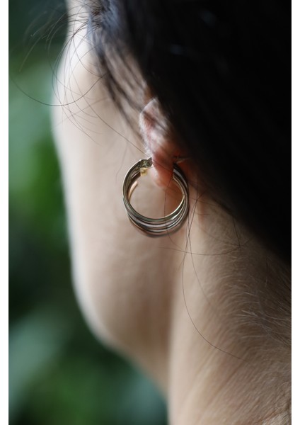 14 Ayar Altın Üç Renkli Iç Içe Halkalar Küpe 2 modelleri