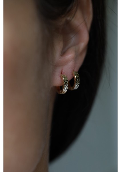 14 Ayar Altın Işıltılı Halka Küpe modelleri