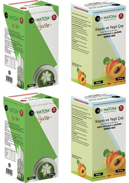 Latte ve Kayısı Aromalı Detox Matcha Çayı 4 Kutu=80 Şase (Poşet)