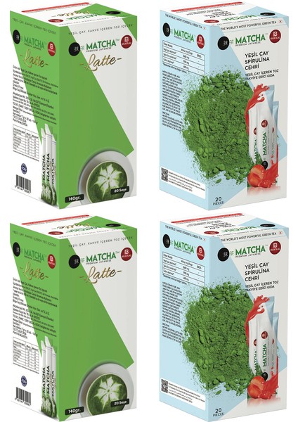 Latte(Hindistan Cevizli) ve Çilek Aromalı Detox Matcha Çayı 4 Kutu=80 Şase (Poşet)