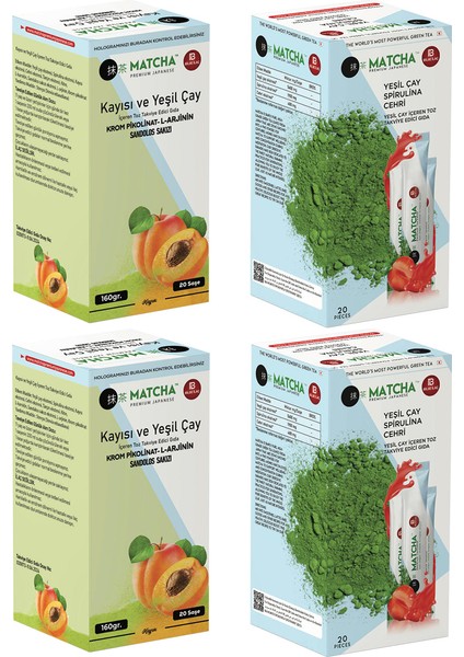 Çilek ve Kayısı Aromalı Detox Matcha Çayı 4 Kutu=80 Şase (Poşet)
