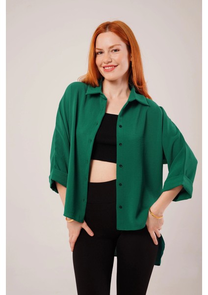 Kol Katlama Detaylı Zümrüt Yeşili Gömlek