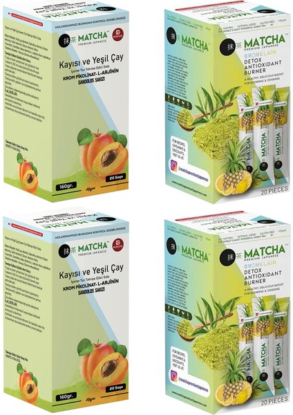 Ananas ve Kayısı Aromalı Detox Matcha Çayı 4 Kutu=80 Şase (Poşet)