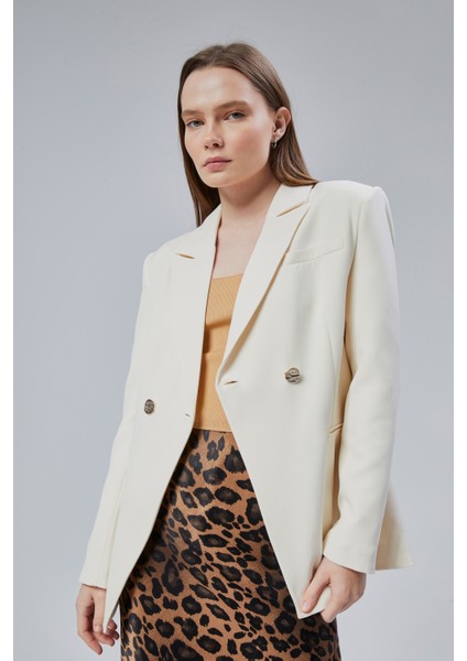 Kadın Kruvaze Kapama Oversize Blazer Ceket