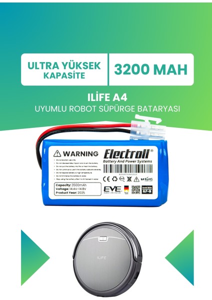 Ilife A4 Uyumlu Batarya (Ultra Yüksek Kapasite) 3200MAH Robot Süpürge Bataryası Değişimi