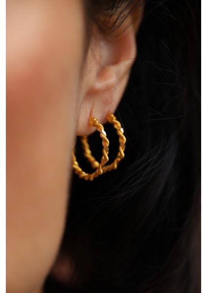 14 Ayar Altın İkili Burgu Modeli Halka Küpe