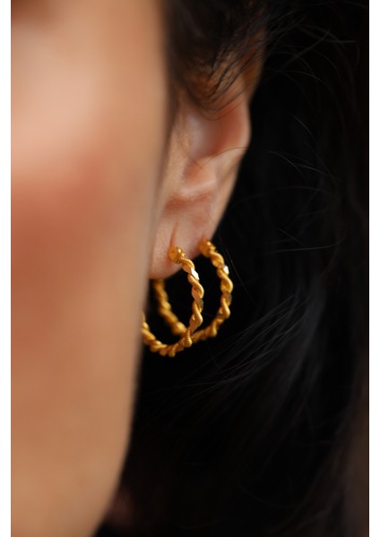 14 Ayar Altın İkili Burgu Modeli Halka Küpe fiyatları