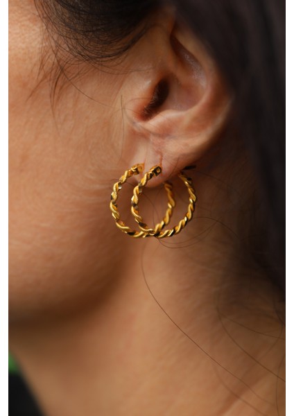 14 Ayar Altın İkili Burgu Modeli Halka Küpe modelleri