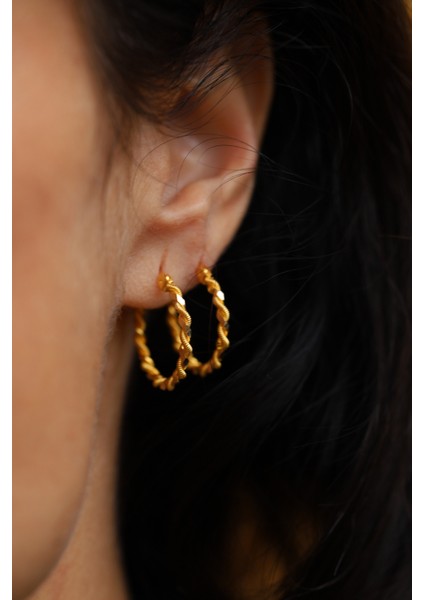 14 Ayar Altın İkili Burgu Modeli Halka Küpe fırsatları